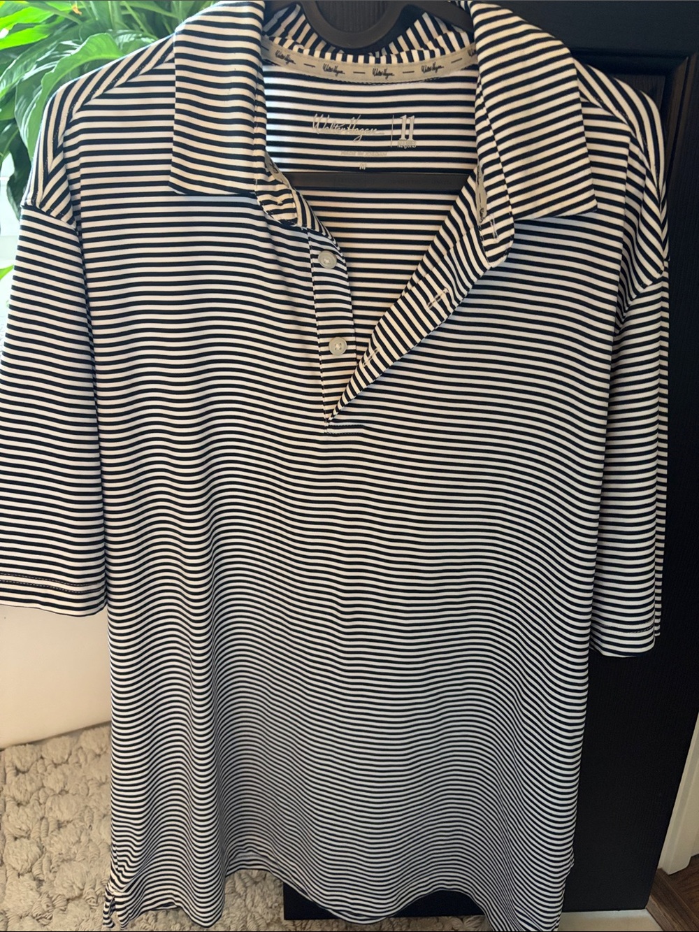 Men’s Walter Hagen Striped Navy and White Polo Shirt sz M